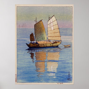 帆船夕日, Sailing Boats Evening Glow, Hiroshi  Poster