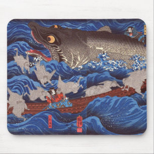怪物鮫,国芳 Monster Shark, Kuniyoshi, Ukiyo-e Mouse Mat