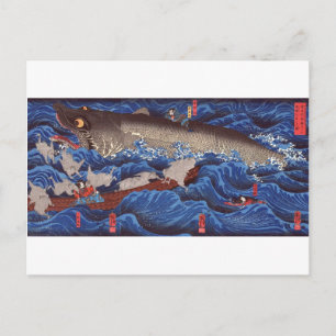 怪物鮫,国芳 Monster Shark, Kuniyoshi, Ukiyo-e Postcard