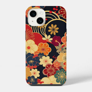 日本の伝統的なヴィンテージデザインを使用したアート作品 花 iPhone 14 CASE
