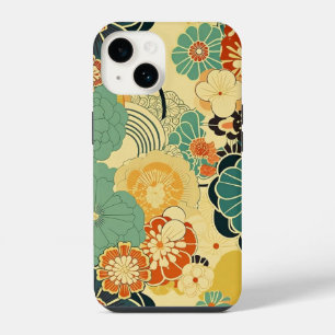 日本の伝統的なヴィンテージデザインを使用したアート作品 花 iPhone 14 CASE