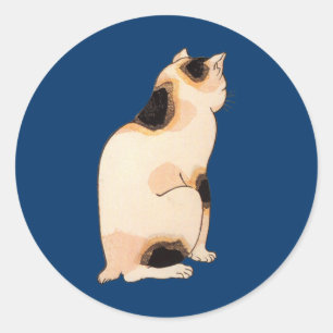 日本猫, 国芳 Japanese Cat, Kuniyoshi, Ukiyo-e Classic Round Sticker
