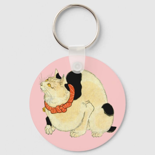 日本猫, 国芳 Japanese Cat, Kuniyoshi, Ukiyo-e Key Ring (Front)