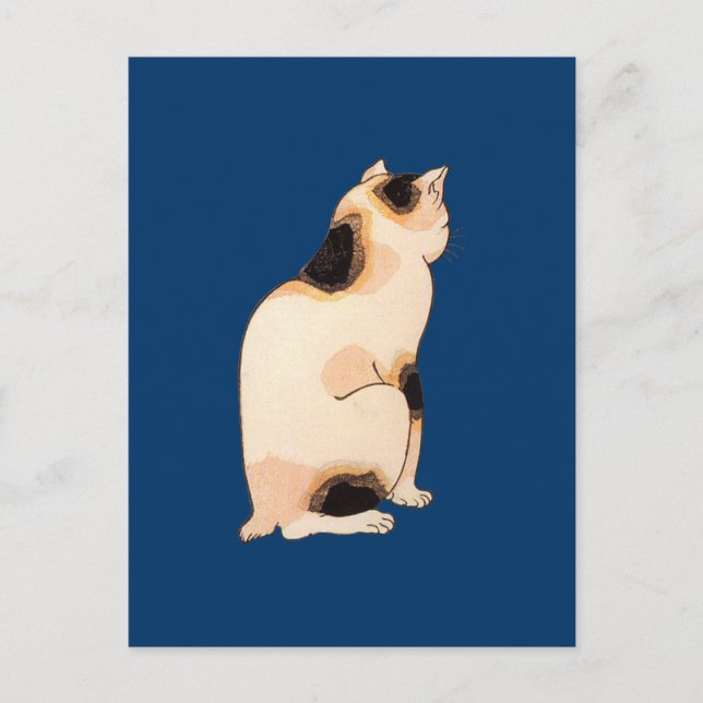 日本猫, 国芳 Japanese Cat, Kuniyoshi, Ukiyo-e Postcard (Front)