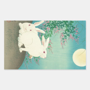 月と兎, 古邨 Rabbits & Moon, Koson, Ukiyo-e Rectangular Sticker