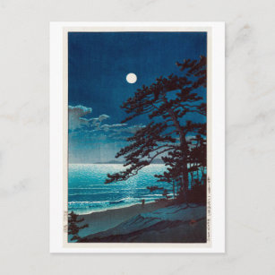 月の二宮海岸, 川瀬巴水 Moon at Ninomiya Beach, Hasui Kawase Postcard