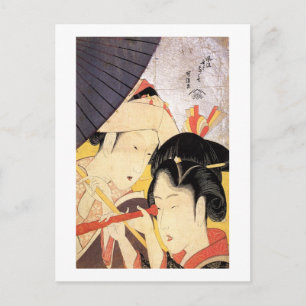 望遠鏡を覗く女, 北斎 Girl with Telescope, Hokusai, Ukiyo-e Postcard