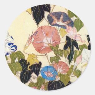 朝顔, 北斎 Morning Glory, Hokusai, Ukiyo-e Classic Round Sticker