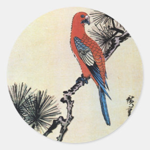 松にインコ, 広重 Pine and Parakeet, Hiroshige, Ukiyo-e Classic Round Sticker