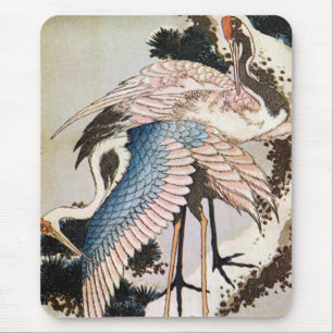 松に鶴, 北斎 Cranes on Pine Tree, Hokusai, Ukiyo-e Mouse Mat