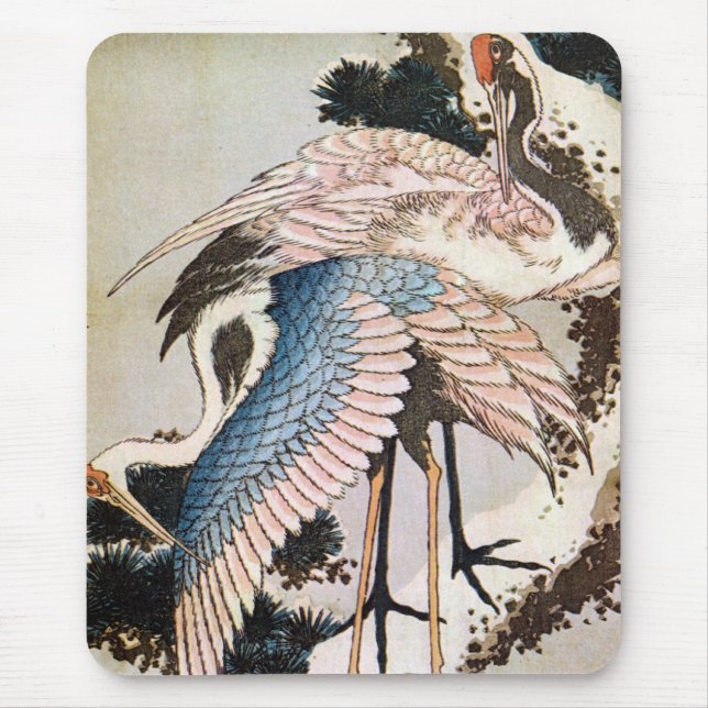 松に鶴, 北斎 Cranes on Pine Tree, Hokusai, Ukiyo-e Mouse Mat (Front)