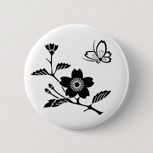 枝桜に中陰桜飛び蝶 6 CM ROUND BADGE