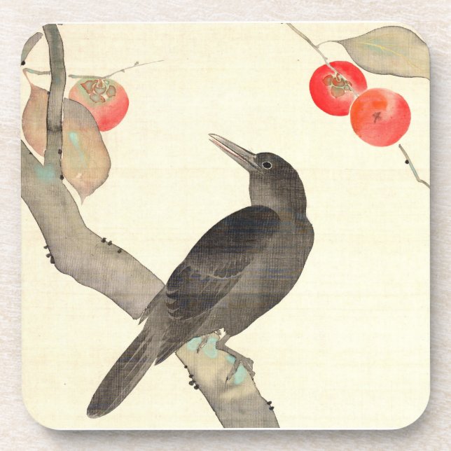 柿に烏, 抱一 Persimmon and Crow, Hōitsu Coaster (Front)