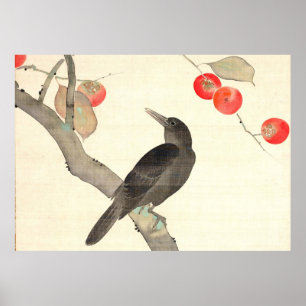 柿に烏, 抱一 Persimmon and Crow, Hōitsu Poster