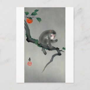 柿に猿, 古邨 Monkey on Persimmon tree, Ohara Koson Postcard