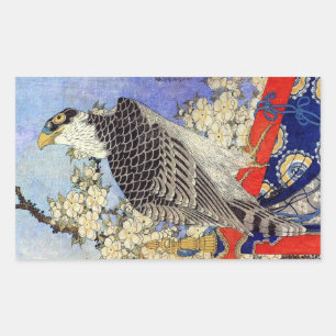 桜にハヤブサ, Falcon & Cherry Blossoms, Hokusai, Ukiyo-e Rectangular Sticker