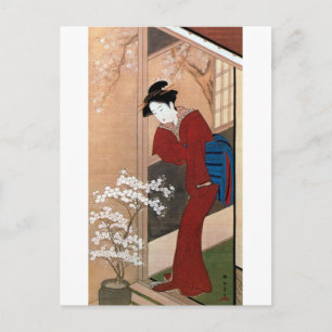 桜の花と女, 春章 Cherry Blossoms and a Woman, Shunsho Postcard