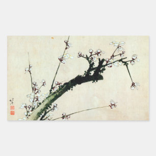 梅花, 北斎 Plum Blossoms, Hokusai, Ukiyo-e Rectangular Sticker