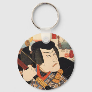 歌舞伎役者, 国芳 Kabuki Actor, Kuniyoshi, Ukiyoe Key Ring