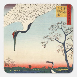 江戸の鶴, 広重 Crane of Edo, Hiroshige Square Sticker
