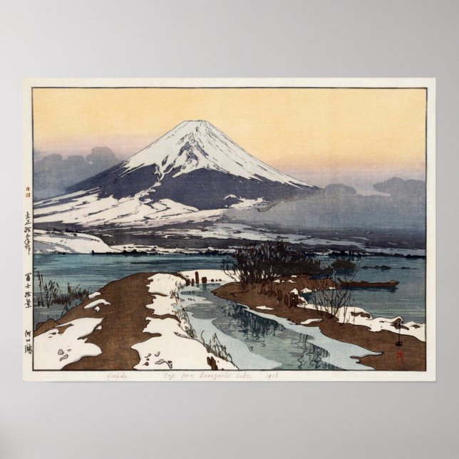 河口湖, Lake Kawaguchi, Hiroshi Yoshida, Woodcut Poster (Front)