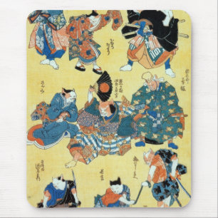 流行猫の狂言づくし, 国芳 Actors of The Cat, Kuniyoshi, Ukiyoe Mouse Mat