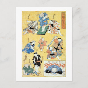 流行猫の狂言づくし, 国芳 Actors of The Cat, Kuniyoshi, Ukiyoe Postcard