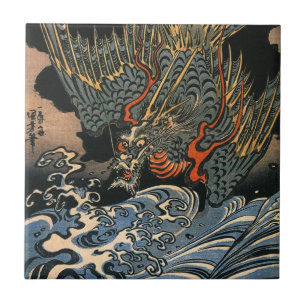 海龍, 国芳, Sea Dragon, Kuniyoshi, Ukiyo-e Tile