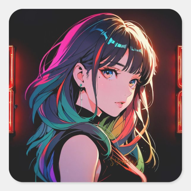 煌霞の少女【Radiant Haze Girl】セラミックタイル Square Sticker (Front)