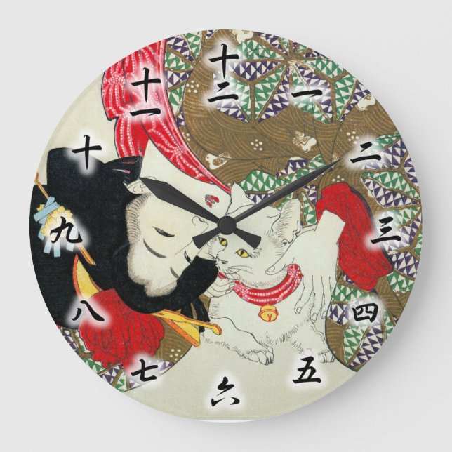 猫が好き, 芳年 I Love Cats, Yoshitoshi, Ukiyo-e Large Clock (Front)