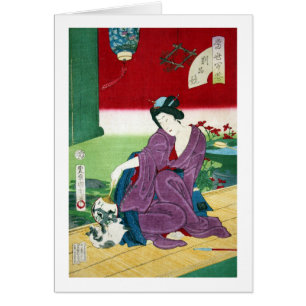 猫と女, 国周 Cat and Woman, Toyohara Kunichika, Ukiyo-e