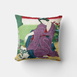 猫と女, 国周 Cat and Woman, Toyohara Kunichika, Ukiyo-e Cushion