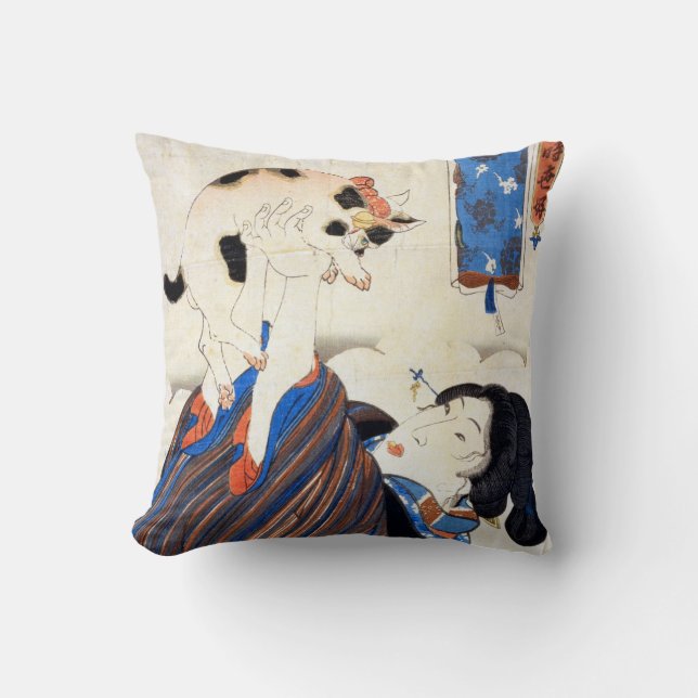 猫と女, 国芳 Cat and Woman, Kuniyoshi, Ukiyo-e Cushion (Front)