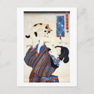猫と女, 国芳 Cat and Woman, Kuniyoshi, Ukiyo-e Postcard