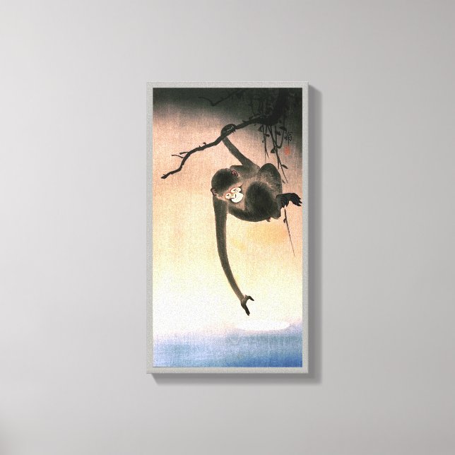 猿, 小原古邨 Monkey reaching the Moon, Ohara Koson Canvas Print (Front)