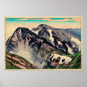 白馬山頂, Peak of Shiroumadake, Yoshida, Woodcut Poster