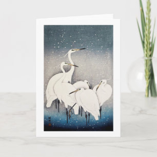 白鷺の群れ, 古邨 Group of Egrets, Ohara Koson, Woodcut Card