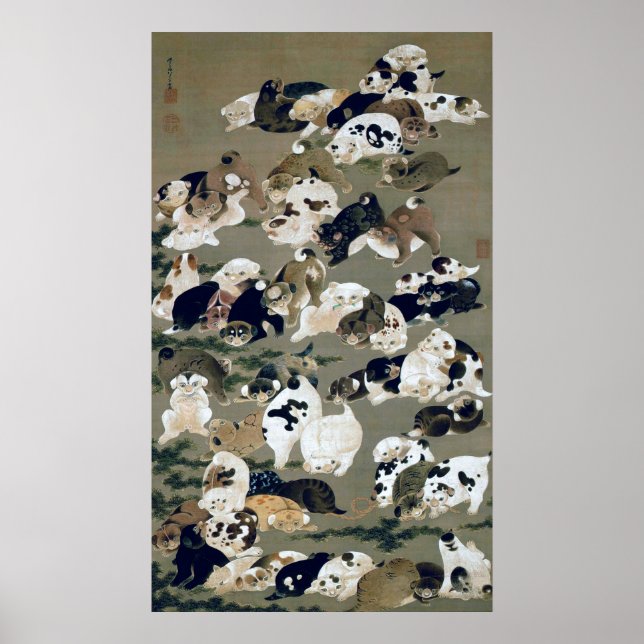 百犬図, 伊藤若冲 Hundred Dogs, Itō Jakuchū Poster (Front)
