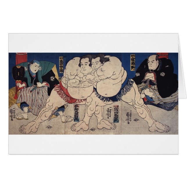 相撲, 国芳 Sumo Wrestling, Kuniyoshi, Ukiyo-e (Front Horizontal)