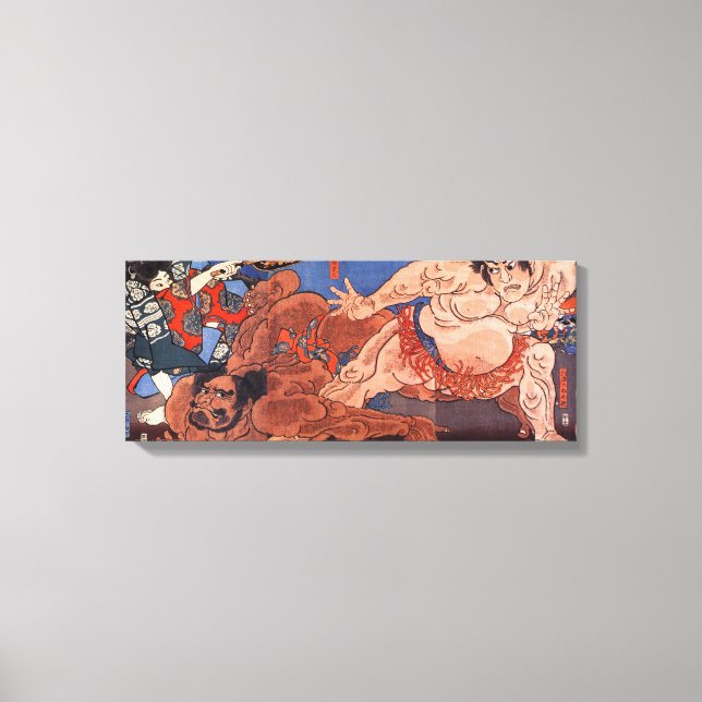 相撲, 国芳 Sumo Wrestling, Kuniyoshi, Ukiyo-e Canvas Print (Front)