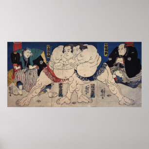 相撲, 国芳 Sumo Wrestling, Kuniyoshi, Ukiyo-e Poster