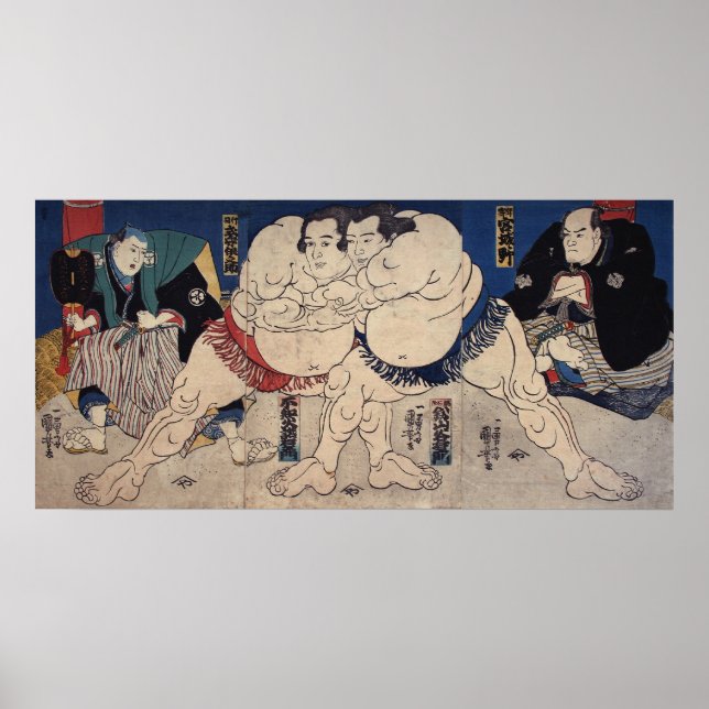 相撲, 国芳 Sumo Wrestling, Kuniyoshi, Ukiyo-e Poster (Front)