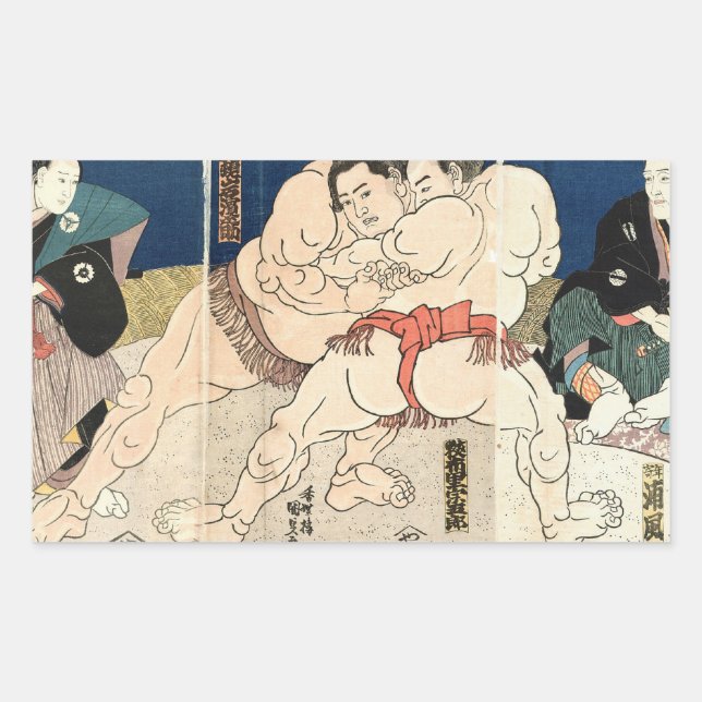 相撲, 国貞 Smou wrestling, Kunisada Rectangular Sticker (Front)