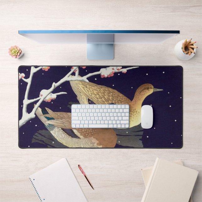 真鴨, Mallard Ducks, Hasui Kawase, Woodcut Desk Mat (Office 1)