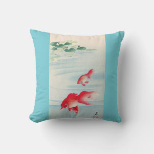 睡蓮と金魚, 古邨 Water lily and Goldfish, Ohara Koson Cushion