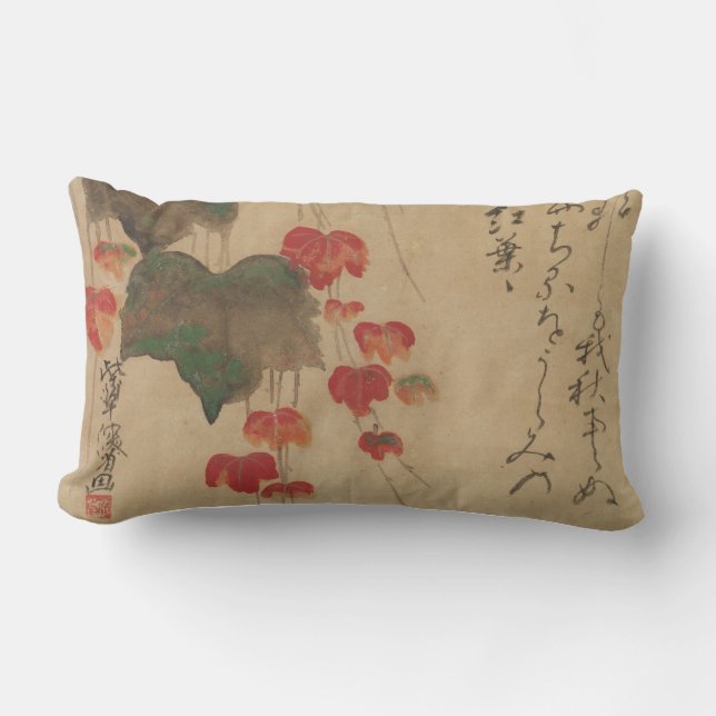 秋蔦, 乾山 Autumn Ivy, Kenzan, Japan Art Lumbar Cushion (Front)