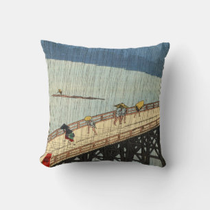 突然の雨, 広重 Sudden Rain, Hiroshige, Ukiyo-e Cushion