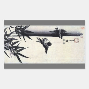 竹に雀, 歌川広重 Bamboo & Sparrow, Hiroshige, Sumi-e Rectangular Sticker