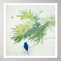 竹に青鳥, 栖鳳 Bamboo and Blue bird, Seihō, Japanese Art