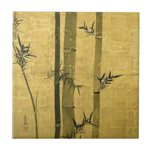 竹図, 光琳 Bamboo, Ogata Kōrin, Sumi-e Tile